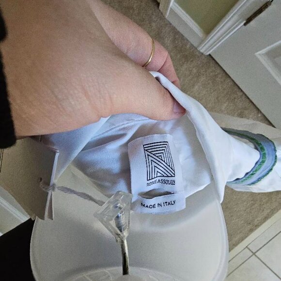 NWT Rosie Assoulin Mixed Media Layered White Button Down Shirt & Striped Top - Picture 16 of 16